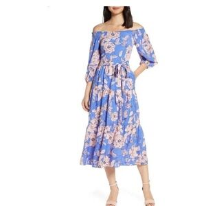 Eliza J Blue and Pink Floral Long Sleeve Dress Size 4